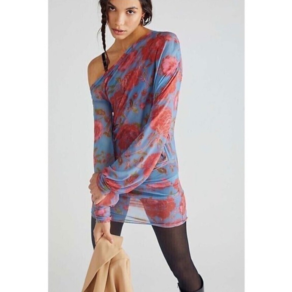 Free People Y2K Mesh Floral Convertible Dress Top Indie Sleaze‎ Sheer L